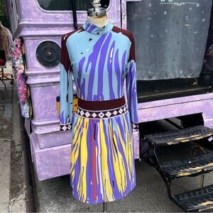 Emilio Pucci Blue and Yellow Long Sleeve Dress